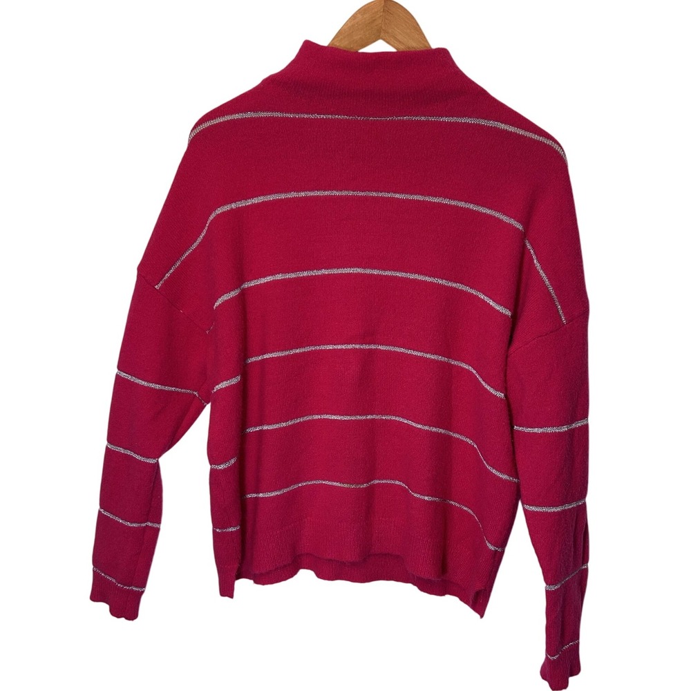 Bright Pink Silver Metallic Thread Kim Rogers Sweater Mock Turtleneck Size S